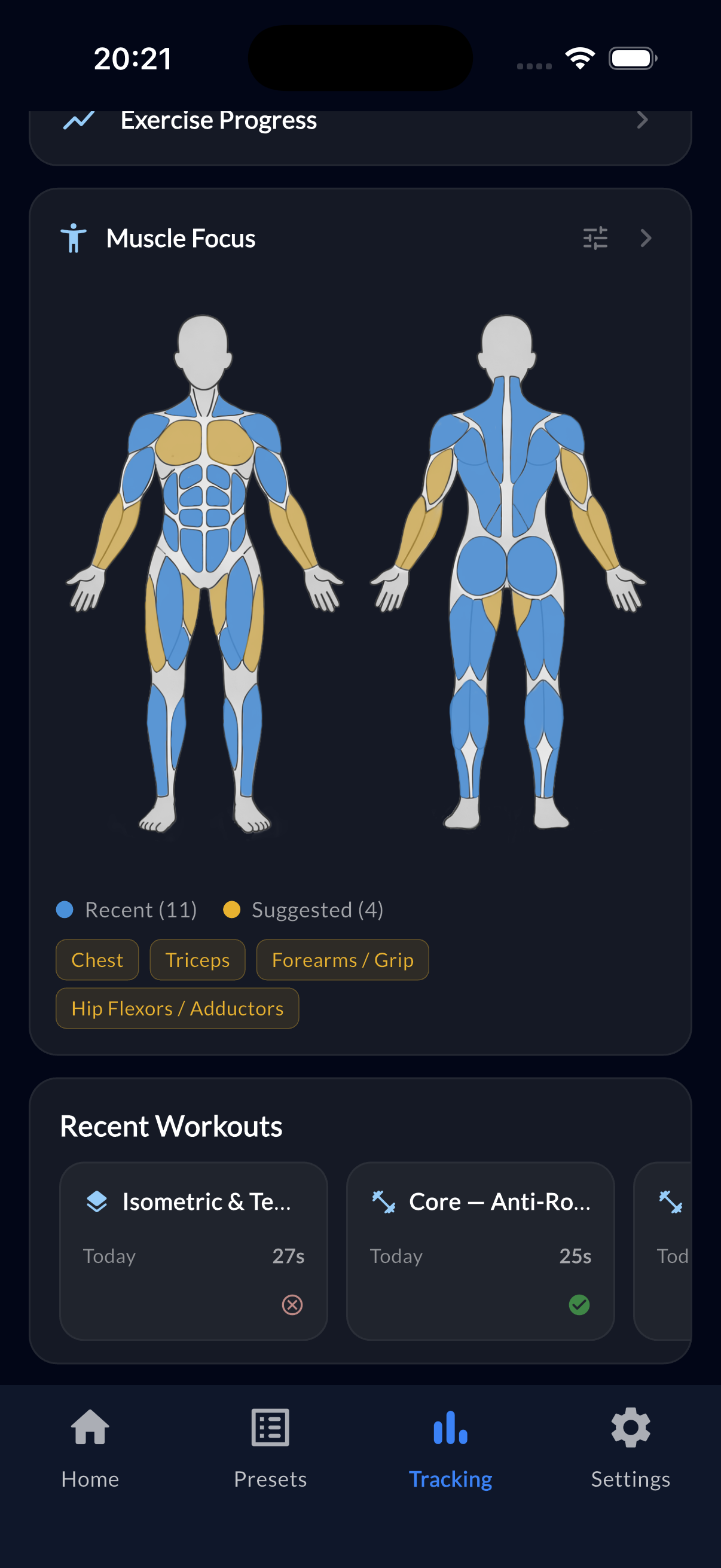 Muscle focus tracking with body map